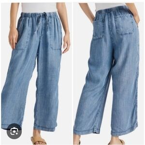 Splendid Angie Tie Waist Chambray Pants Blue Wide-Leg Ankle Loosefit XXL